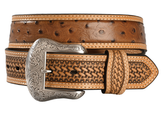 Nocona Basketweave Ostrich Print Leather Belt
