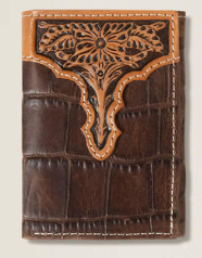 Ariat Trifold Wallet Croc Floral Embossed Brown