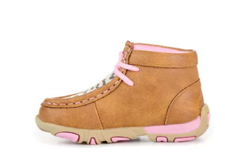 Twister Toddler Girls' Tan with Snow Leopard Print Moc Toe Chukka Shoe