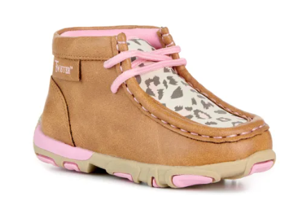 Twister Toddler Girls' Tan with Snow Leopard Print Moc Toe Chukka Shoe