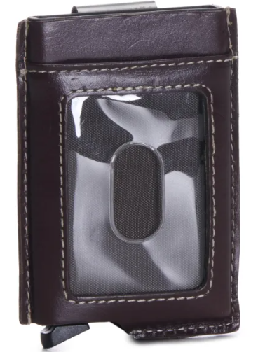 3D Men's Brown Tooled Leather with Aluminum Alloy Body and Money Clip Card Holder