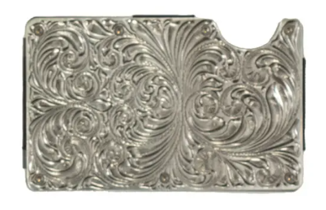 3D Belt Co. Silver Etched Filigree Metal Card Case