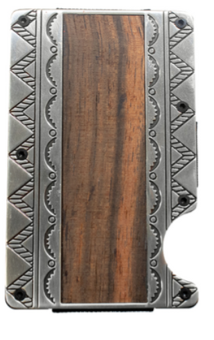 3-D BELT SMART WALLET WOOD INLAY BROWN