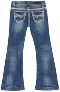 Rock & Roll Cowgirl Girl's Dark Wash Embroidered Pockets Extra Stretch Vintage Trouser Jeans
