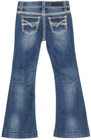 Rock & Roll Cowgirl Girl's Dark Wash Embroidered Pockets Extra Stretch Vintage Trouser Jeans