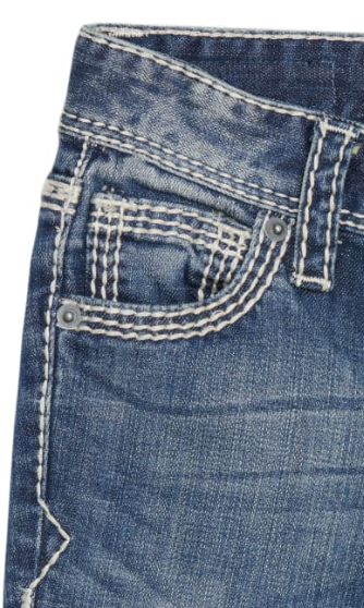 Rock & Roll Cowgirl Girl's Dark Wash Embroidered Pockets Extra Stretch Vintage Trouser Jeans