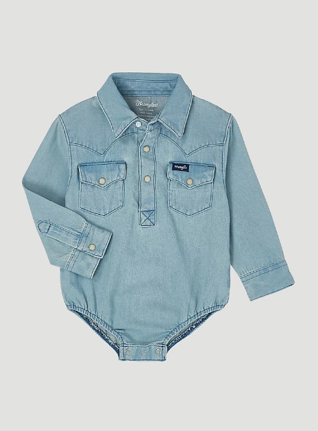 Baby Boy Long Sleeve Denim Bodysuit with Western Snap Placket