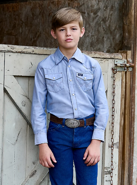 Boy's Cowboy Cut® Western Snap Shirt Blue Chambray