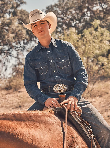 Cowboy Cut® Long Sleeve Western Denim Snap Work Shirt Dark Denim