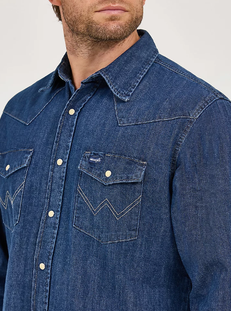 Cowboy Cut® Long Sleeve Western Denim Snap Work Shirt Dark Denim