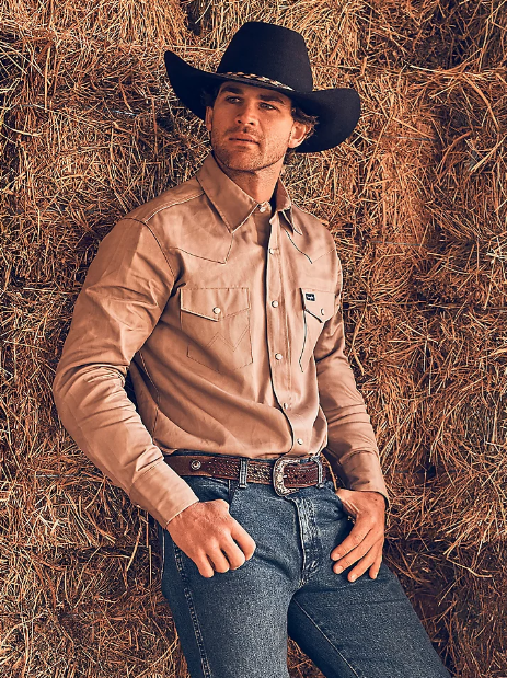 Cowboy Cut® Firm Finish Twill Western Snap Work Shirt Khaki