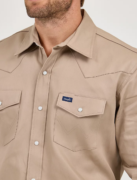 Cowboy Cut® Firm Finish Twill Western Snap Work Shirt Khaki