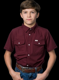 Kid's Maroon Short Sleeve Snap Shirt