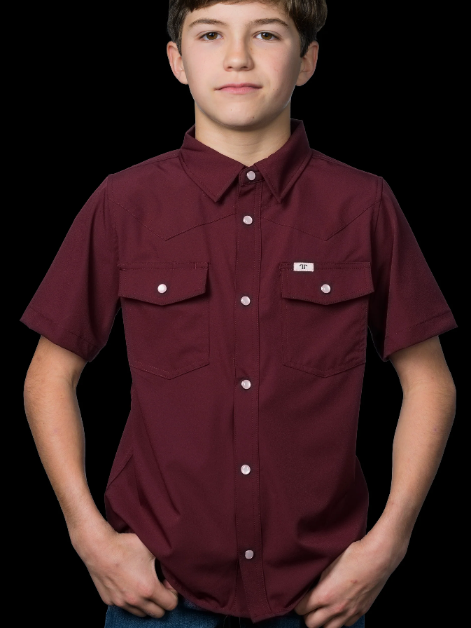 Kid's Maroon Short Sleeve Snap Shirt
