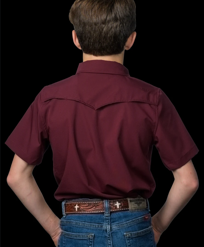 Kid's Maroon Short Sleeve Snap Shirt