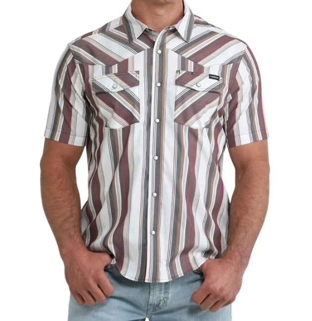 Cinch Men's Retro Striped Snap Camp Shirt