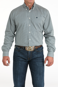 CINCH MEN'S BUTTON DOWN SHIRT- TEAL STRETCH GEOMETRIC PRINT
