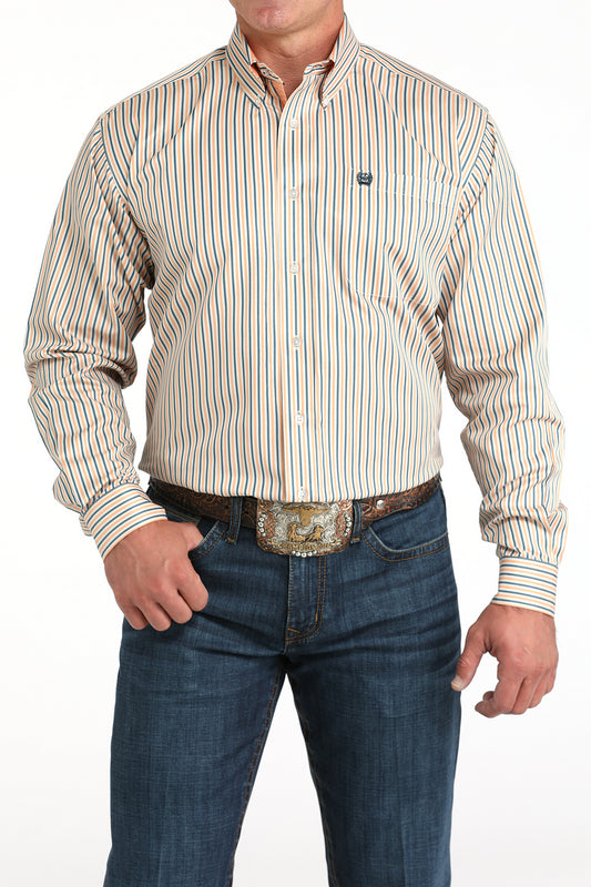 Cinch Tencel Cream Stripe Long Sleeve Button Down