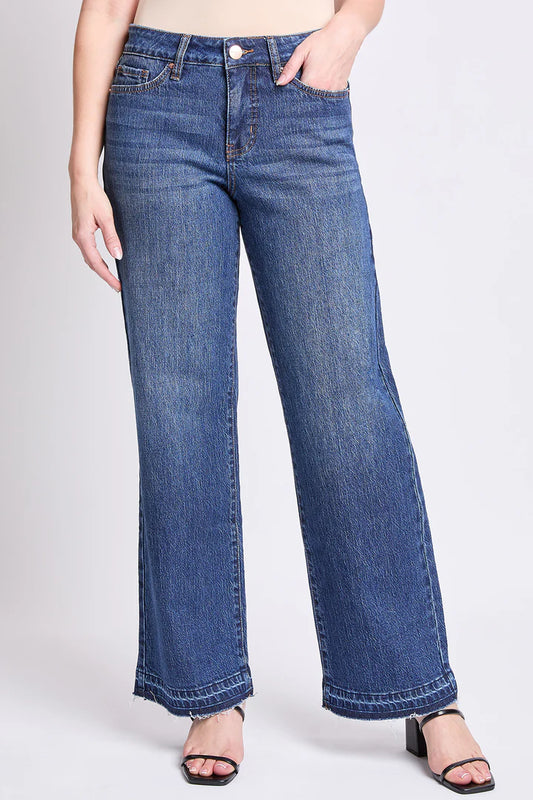 High Rise Wide Leg Jeans with Raw Hem