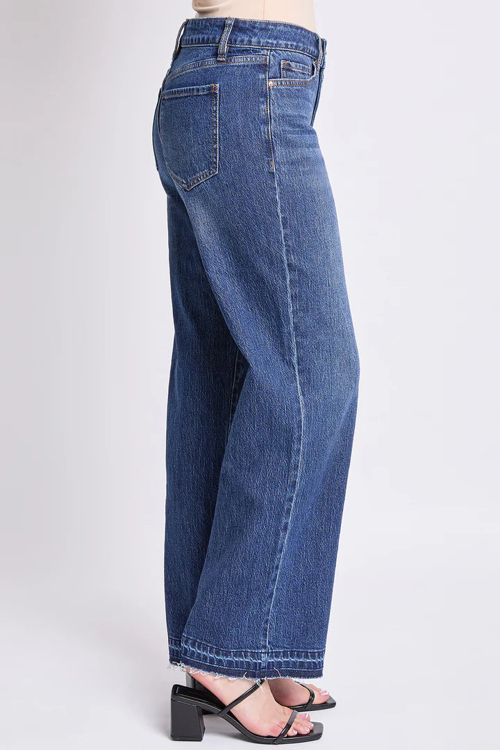High Rise Wide Leg Jeans with Raw Hem
