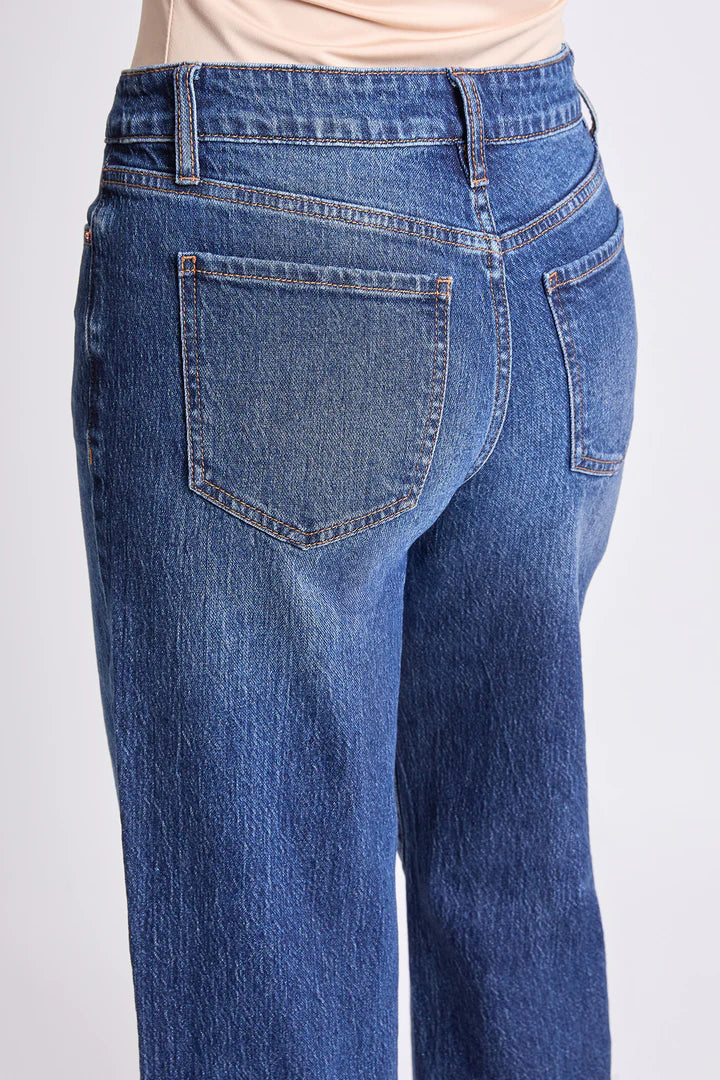 High Rise Wide Leg Jeans with Raw Hem