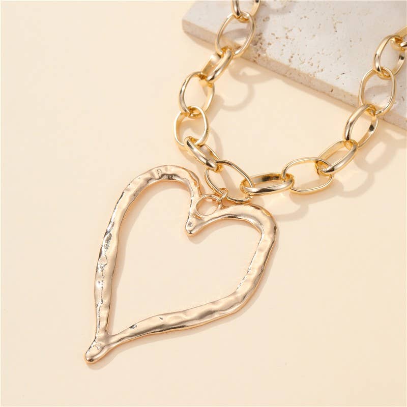 Gold Heart Hollow Necklace