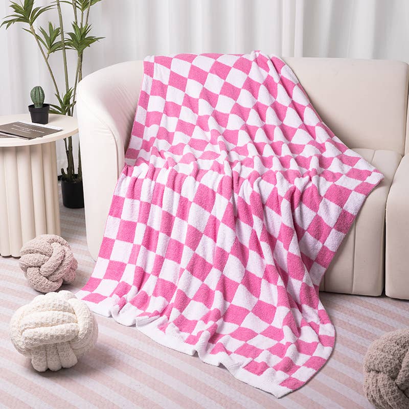 Pink Checkered Throw Blanket