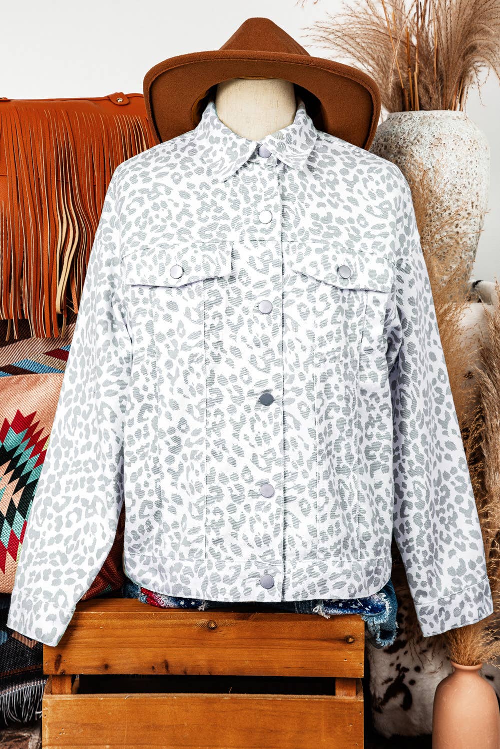 Leopard Flap Pocket Denim Jacket