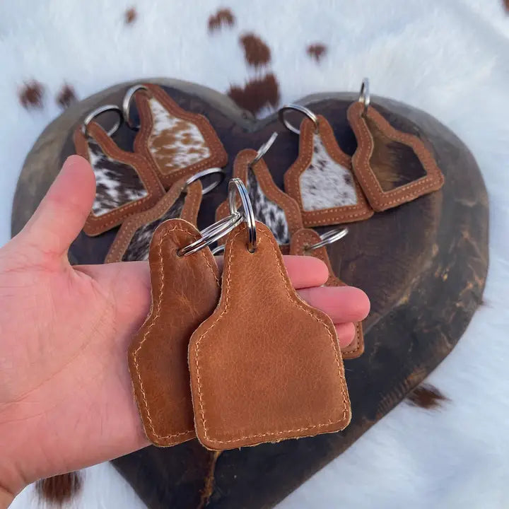 Leather Cowhide Eartag Keychain