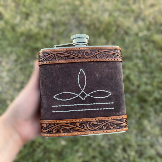 Boot Stitch Leather Flask- 16oz