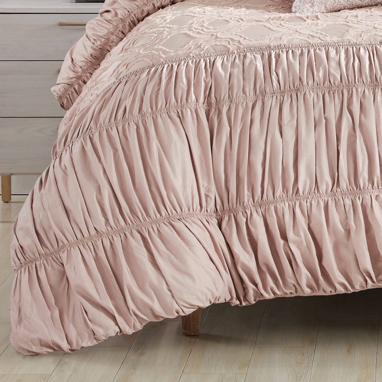 Ultra Soft Ruffle Pink Pleated Comforter - 7 Piece Set
