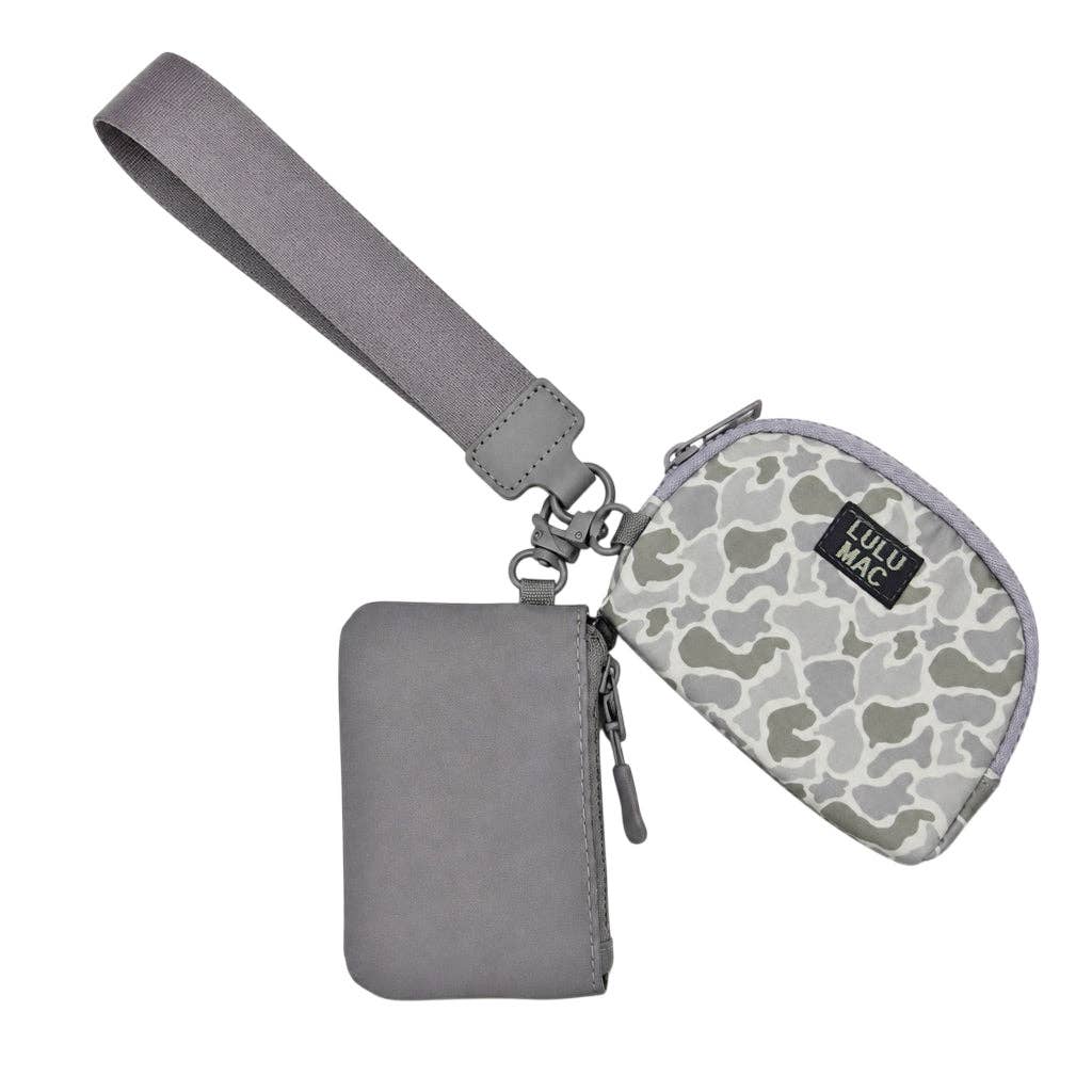 LULU MAC GREY & WHITE CAMO DOUBLE POUCH WRISTLET