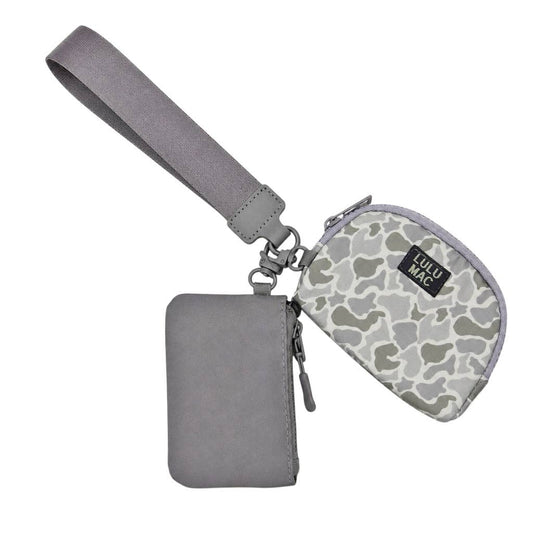 LULU MAC GREY & WHITE CAMO DOUBLE POUCH WRISTLET