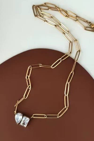 Double Jeweled Paperclip Necklace