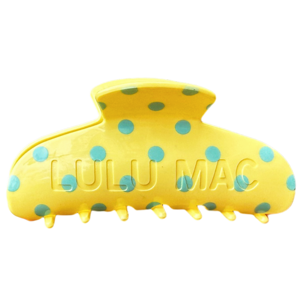 LULU MAC HAIR CLIP- BUTTER YELLOW & BLUE POLKA DOT