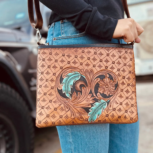 Feather Leather Crossbody