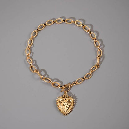 Spiked Heart Chucky Chain Toggle Necklace