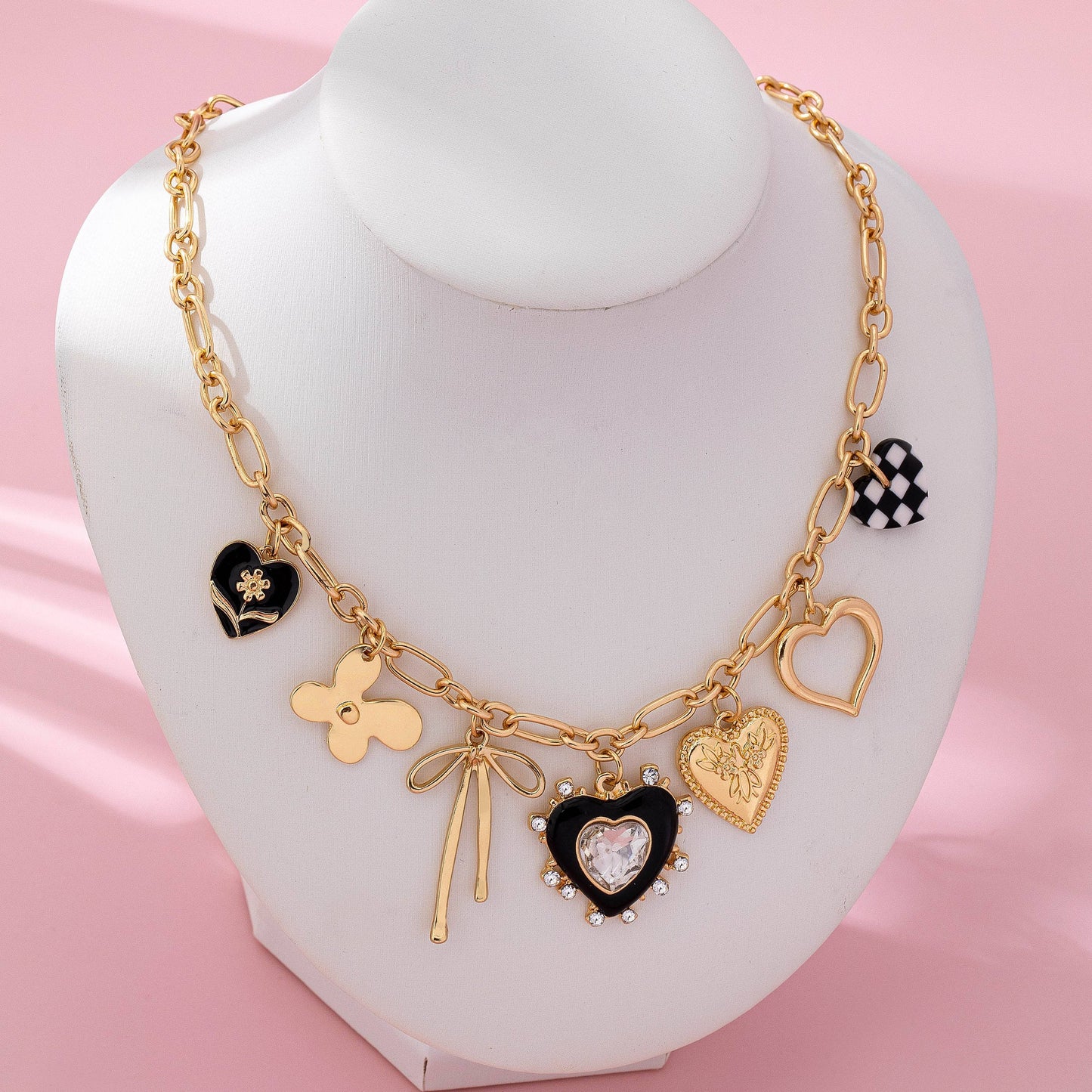 Golden Whimsy Checkered Charm Necklace