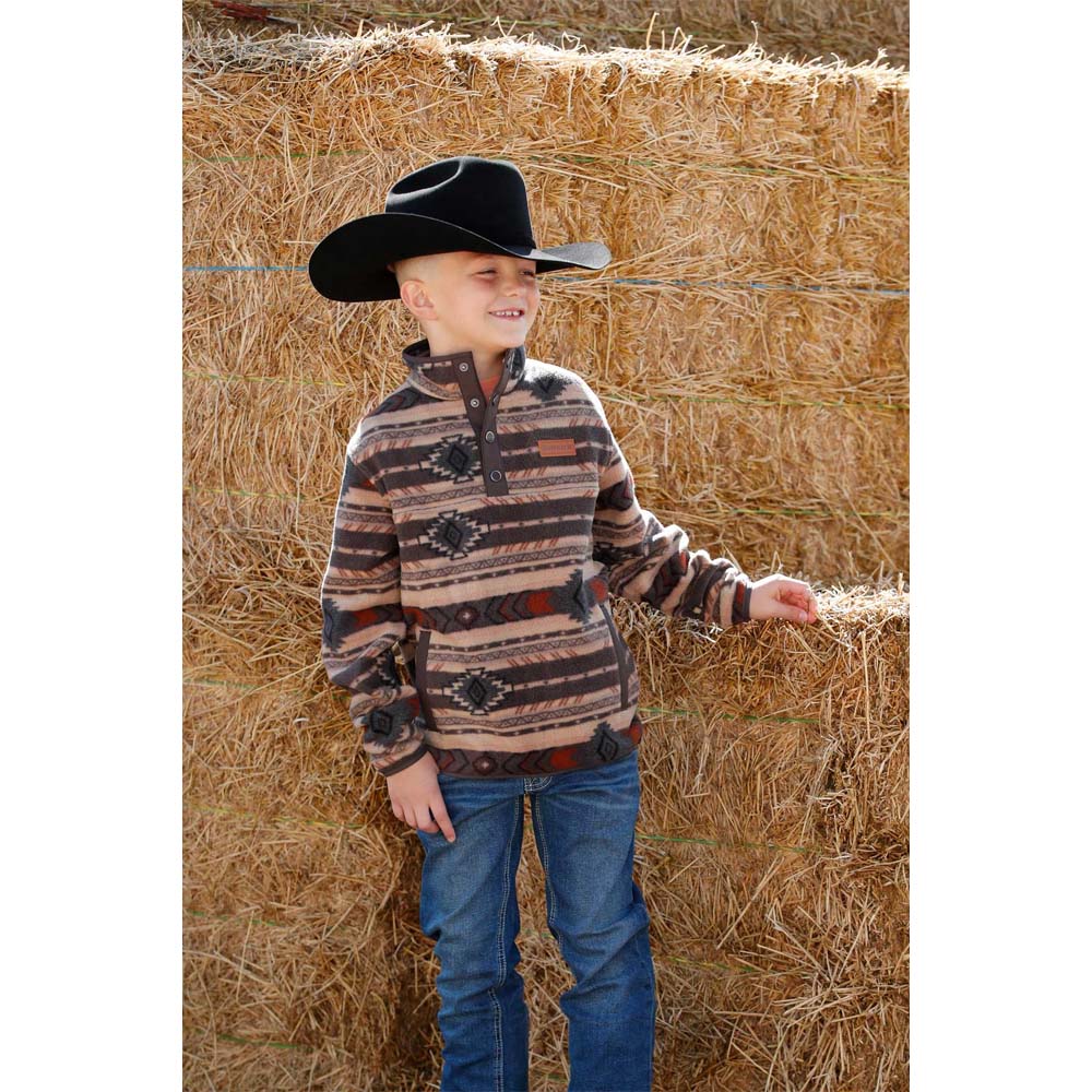 Cinch Boy's Fleece Pullover- Brown