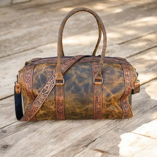 Vintage Tooled Leather Border Duffel