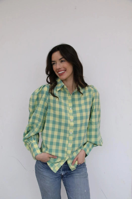 Lime Green Gingham Button Down