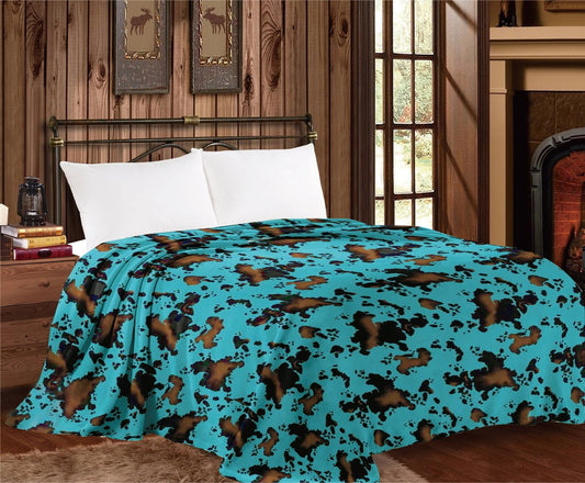 Teal Cow Print Blanket - King Size