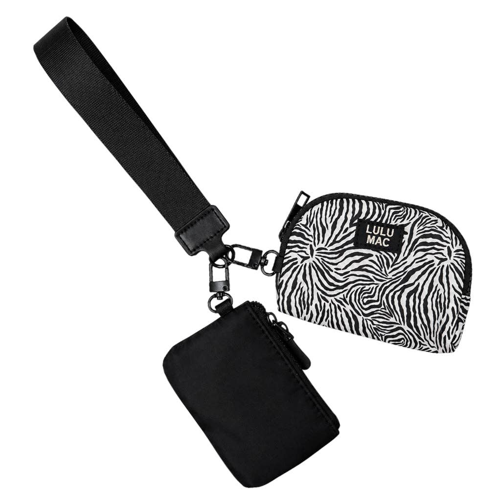 LULU MAC ZEBRA PRINT DOUBLE POUCH WRISTLET