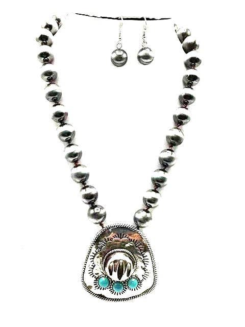 Turquoise Cowboy Hat Pearl Necklace
