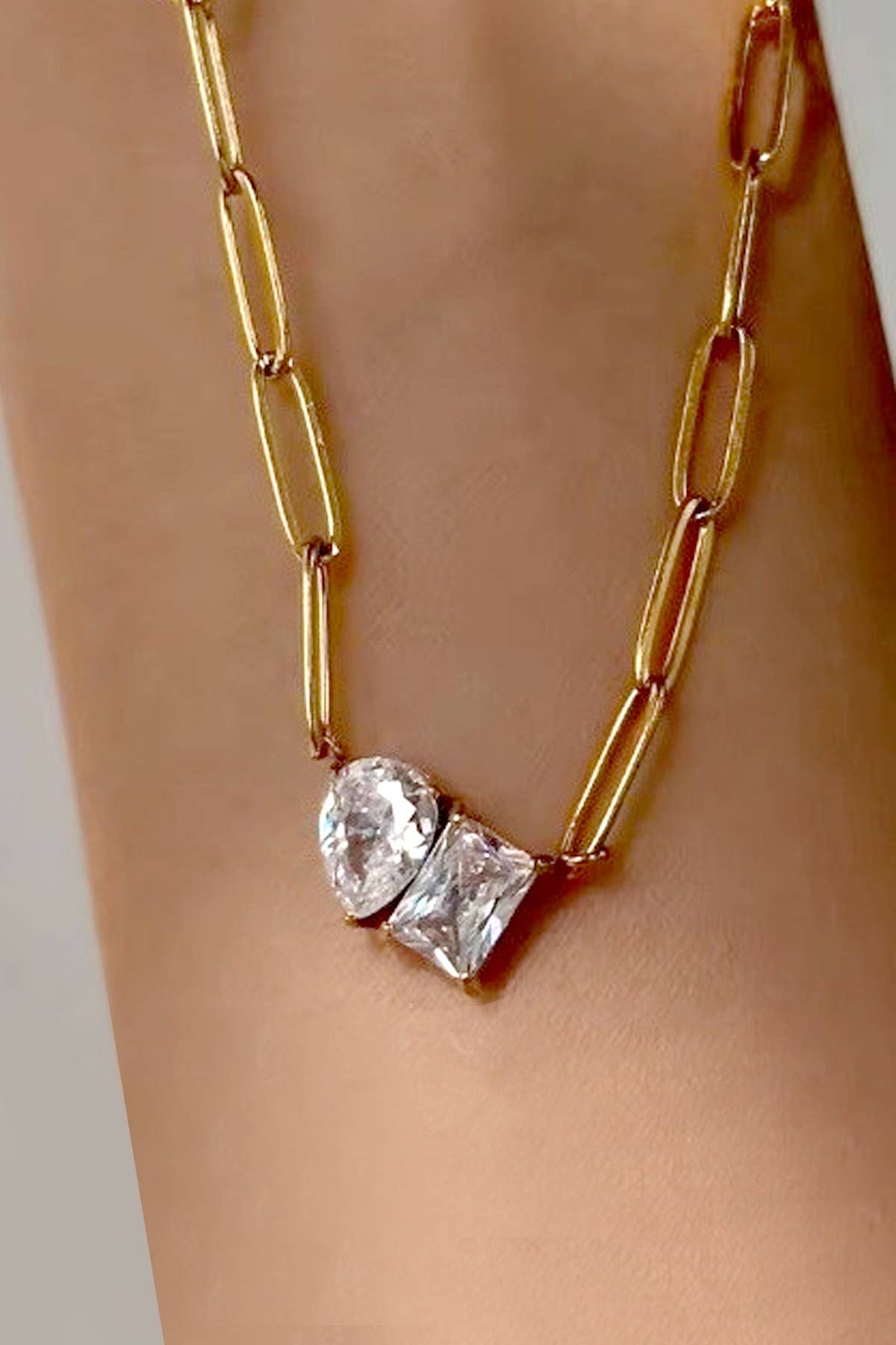 Double Jeweled Paperclip Necklace