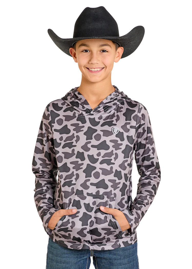 Boys' Grey Camo Performance Mesh Hoodie