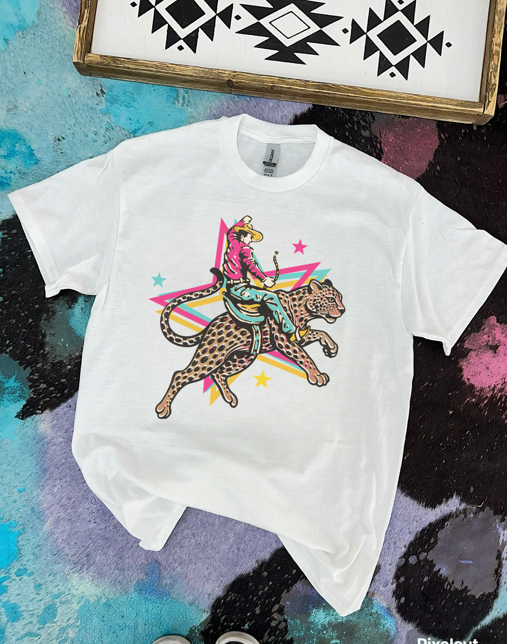 Neon Retro Cowboy Jaguar Tee