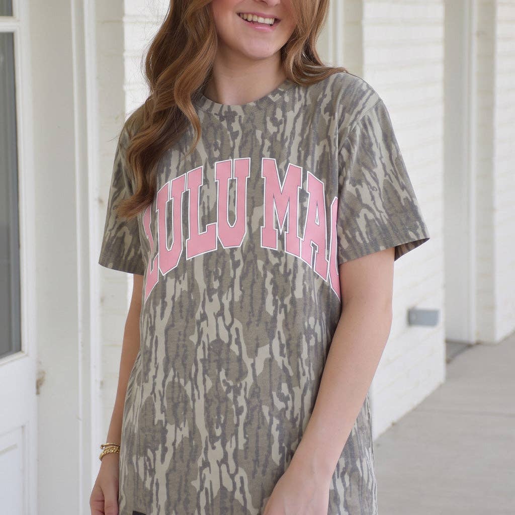 LULU MAC MOSSY OAK TEE- LIGHT PINK
