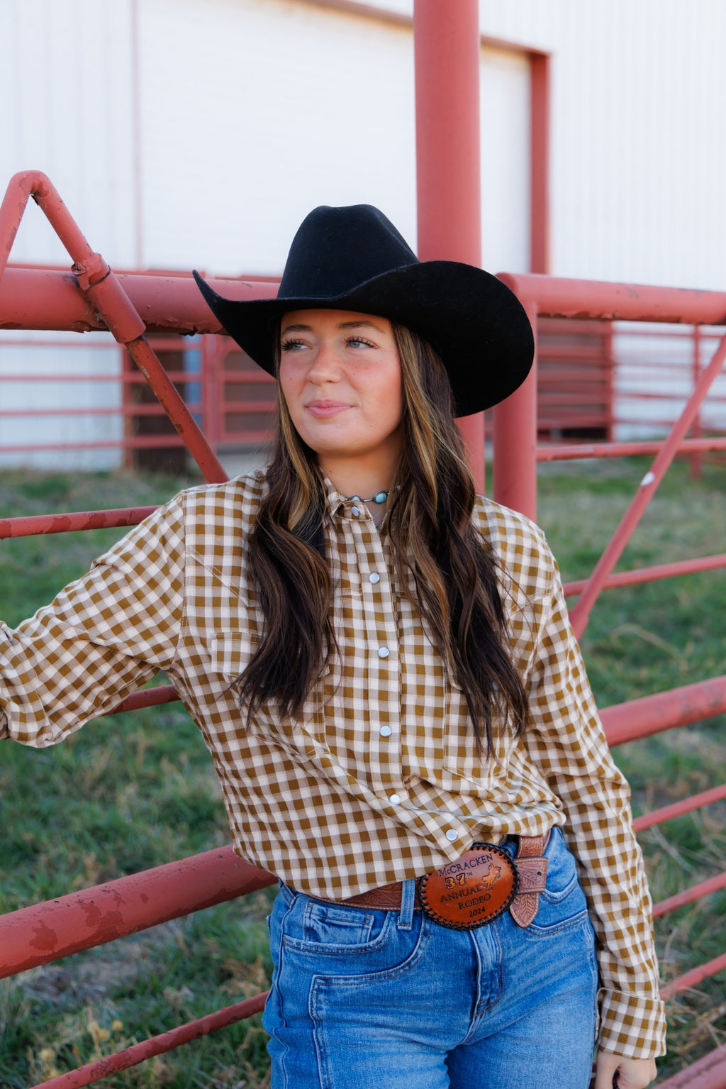 Brown Gingham Pearl Snap