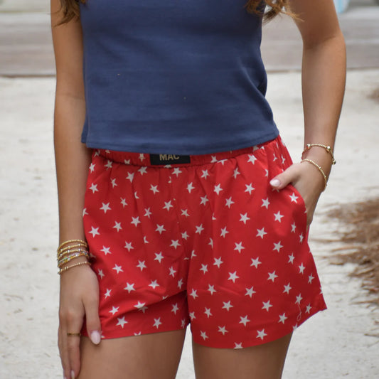LULU MAC RED STAR BOXER SHORTS